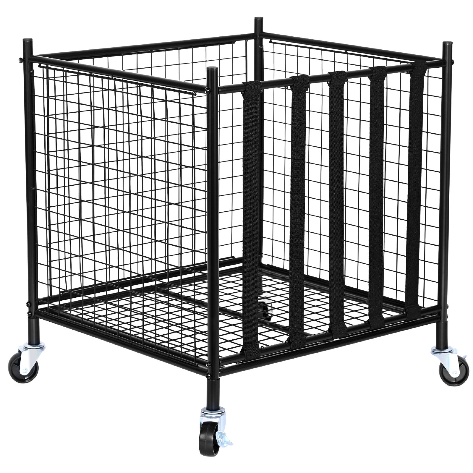 Sports Equipment Organizer - รถเข็นเก็บลูกบอลกีฬาแบบม้วนได้, ตะกร้าบาสเก็ตบอลแบบล็อคได้พร้อมสายรัดยางยืด, ที่เก็บอุปกรณ์กีฬาสำหรับในร่มและกลางแจ้ง, ชั้นวางของเหล็กสำหรับโรงรถ, สนามเด็กเล่น, โรงยิมและโรงเรียน