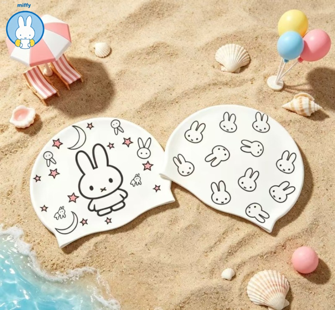 Swim Cap Silicone - หมวกว่ายน้ำซิลิโคนน่ารักลายมิฟฟี่ - ไซส์ผู้หญิง - หมวกว่ายน้ำสำหรับผู้ใหญ่แบบกระชับกันน้ำ ป้องกันหู