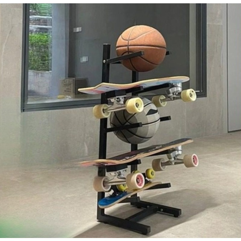 Sports Equipment Organizer - ชั้นวางอุปกรณ์สเก็ตบอร์ด ดีไซน์แบบรวม สำหรับบาสเก็ตบอล ฟุตบอล กีฬาต่างๆ ที่เก็บของจิปาถะ