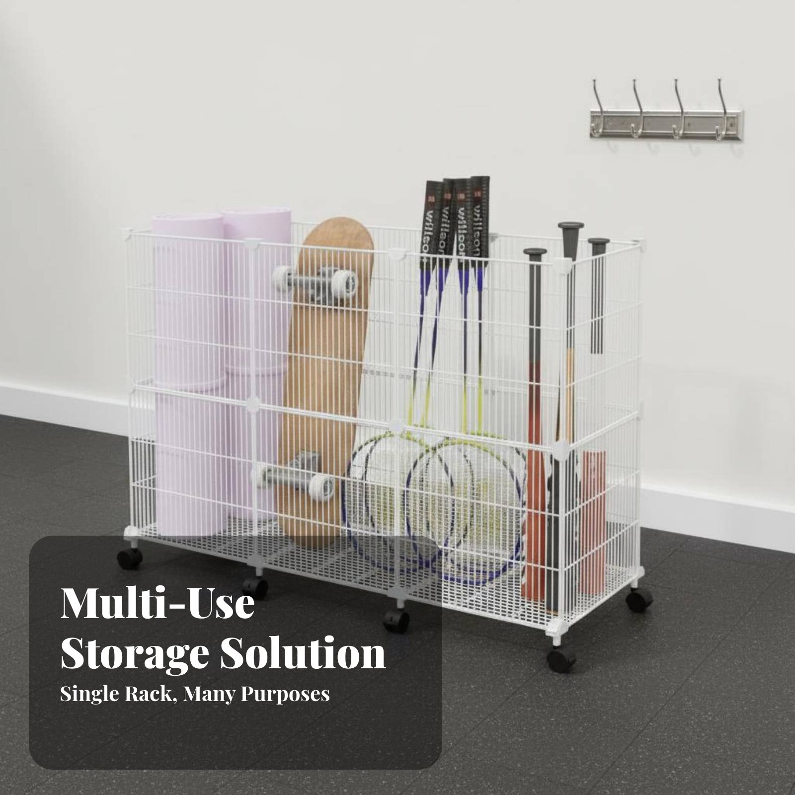 Sports Equipment Organizer - รถเข็นเก็บอุปกรณ์กีฬา แข็งแรงทนทาน ชั้นวางอุปกรณ์กีฬา กล่องเก็บของทรงกลม ดีไซน์เข้าถึงง่าย จัดระเบียบโรงรถ