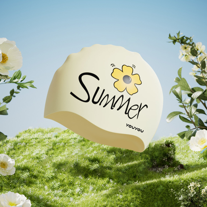 Swim Cap Silicone - หมวกว่ายน้ำซิลิโคนลายการ์ตูนสำหรับเด็ก กันน้ำ สำหรับเด็กผู้หญิง ป้องกันหูอย่างมืออาชีพ
