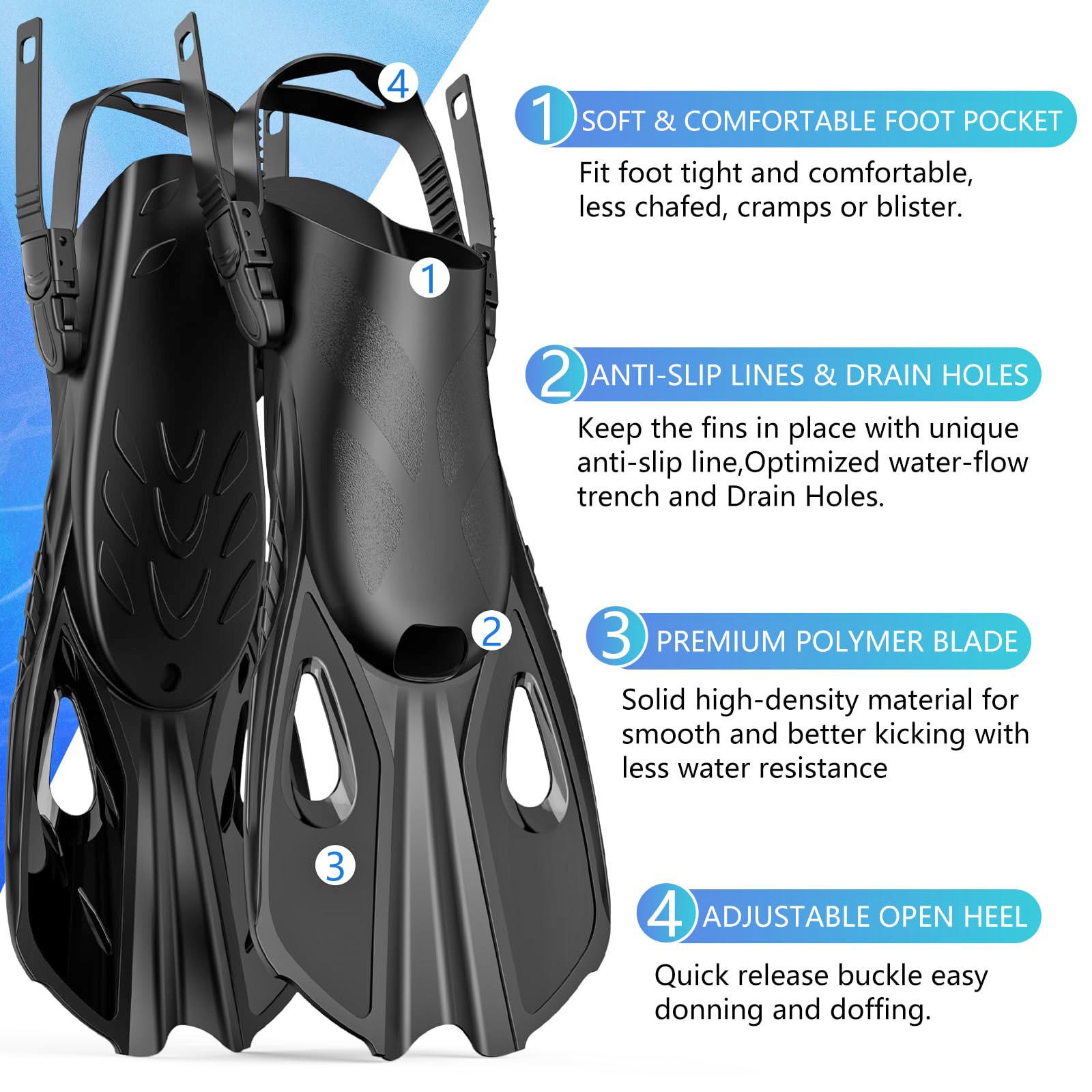 หน้ากากครีบดําน้ําชุด 4 ใน 1 P - Swim Fin Short Blade บทวิจารณ์และราคา